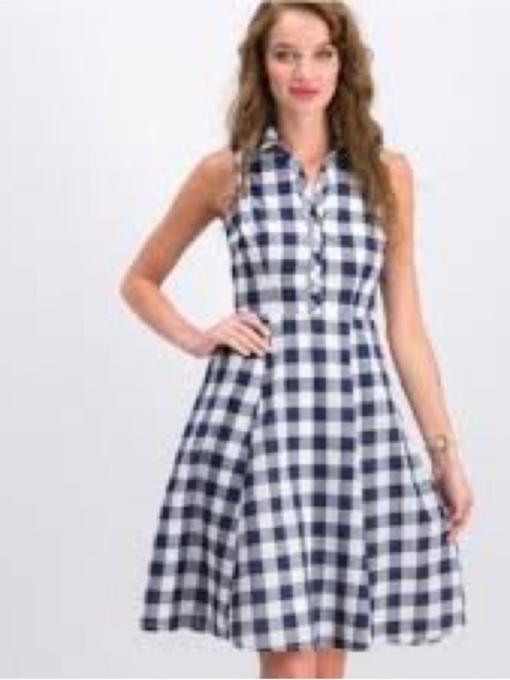 Nine West Navy and White Gingham Sleeveless Dress